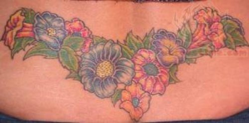Color ink Flowers Tattoos On Lower Back